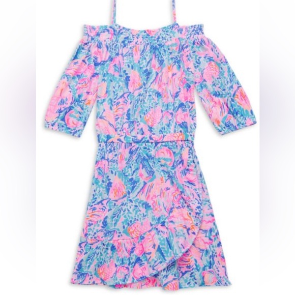 LILY PULITIZER Girls Dorita Seashell off the Shoulder Cotton Dress - Picture 1 of 7